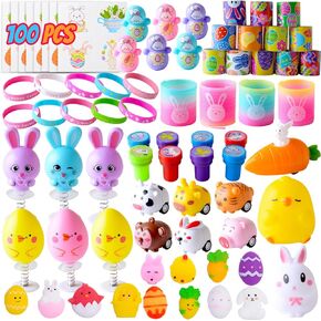 100PCS Easter Egg Fillers Easter Basket Stuffers for Kids Boys Girls, Assortment Easter Toys Bulk for Easter Party Favors, Easter Egg Hunt, Easter Gifts Goodie Bags Stuffers Classroom Prize