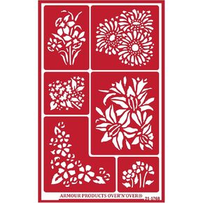 Over'N'Over Reusable Glass Etching Stencils – Durable Self-Stick Designs for Glass, Mirrors, and Ceramics with Armour Etch Cream – 5" x 8" Stencil Sheet - Spring Flowers