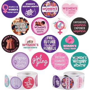 1000Pcs Womens History Month Stickers in 2 Rolls National Women's History Month Decorations Stickers DIY Girls Awareness Inspirational Party Supplies for Gifts Bags Water Bottles Books