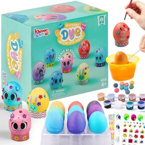 Klever Kits 47 Pcs Easter Egg Dye Decorating Kit Gift with Painting Crafts, Stickers for Kids Boys Girls Easter Creativity Activity, Party Decor, Party Favor