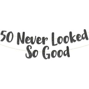 50 Never Looked So Good Black Glitter Banner - 50th Anniversary and Birthday Party Decorations
