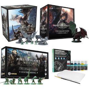 Steamforged Games Monster Hunter World Ancient Forest Board Game with Miniatures for Thrilling Expeditions & Epic Battles with Kushala Daora, Hunter's Arsenal Expansion, and Paint Set (4 Items)