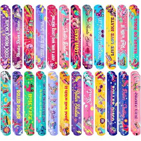 Marsui 48 Pcs Roller Skating Party Supplies Pack Slap Bracelets for Birthday Party Favors Snap Bracelets Pack Bulk for Wrist Bands Toddler Party Favors Bulk, 24 Designs