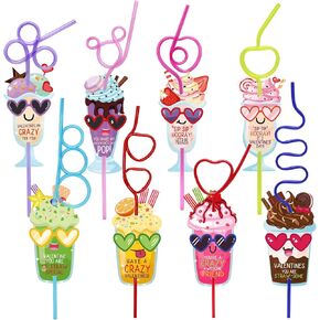 Zmciner 32 Pack Valentines Day Cards for Kids With Crazy Straws Valentines Day Gifts for School Chaprict -Valentine’s Exchange Cards