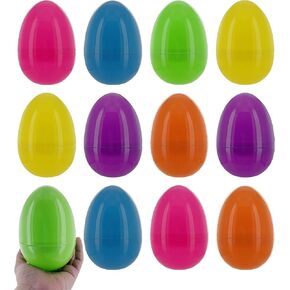 GiftExpress 6 Inch Easter Eggs - 12 Piece Extra Large 6" x 4.25" Assorted Color Plastic Eggs w/Hinge - Adult & Kid Party Toys for Gift Baskets or Egg Hunt Décor