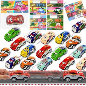 28 Pack Valentines Day Gifts for Kids Pull Back Cars Mini Vehicles Toy with Valentines Cards Classroom Party Favor Exchange Prizes School Prefilled Race Cars Bulk Boys Girls Toddlers Goodie Bag