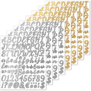 8 Sheets Gold Letter Stickers, 1 Inch Alphabet Stickers Self Adhesive Vinyl Letter Stickers Glitter Letter Stickers for Scrapbooking Mailbox Classroom Decor (Gold, Silver)