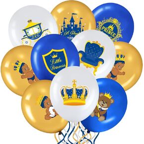 Aoriher 45 Pcs Royal Prince Balloons Blue and Gold Castle Crown Latex Balloon 12 Inches Prince Birthday Party Decor Royal Blue Gold White for Baby Shower and Boys Birthday Theme Party Decoration