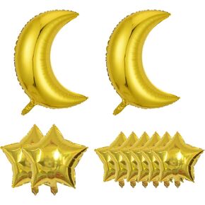 10PCS Gold Star Foil Balloons Moon Foil Mylar Balloons for Baby Shower Christmas Anniversary Engagement Wedding Birthday Party Decoration