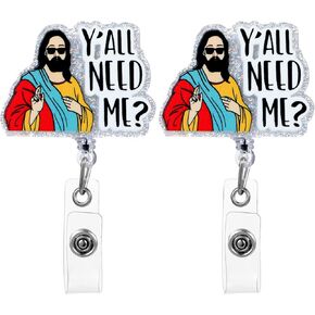 2Pcs Y'all Need Me Retractable Badge Holder Clip Lightweight Plastic Badge Reel Card Holder Funny ID Name Tag Card Badge Reel for Nurse,Doctor,Teacher,Student