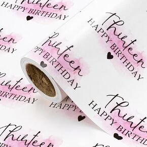 WRAPAHOLIC 16th Birthday Wrapping Paper Roll - Mini Roll - 17 Inch x 16.5 Feet - Blusher and Sixteen Happy Birthday Wrapping Paper for Girls Birthday, Baby Shower, Party