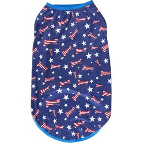 Bone American Star 4th of July Navy Blue Stripe Dog T-Shirts Summer Lightweight Pet Clothes X-Large 17.6" Back Length