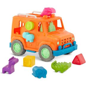 Battat- Wonder Wheels - Shape Sorter Toy Truck – 9Pc Developmental Toy For Kids, Toddlers – Animal & Fruit Shapes- Recyclable Materials- Safari Shape Sorter Truck- 1 Year +
