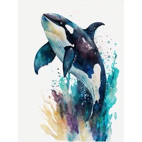 Killer Whale 5D DIY Diamond Painting, Shark Animal Painting by Diamonds for Adults, Sea Whale Round Diamond Painting for Valentine's Day New Year Gift, Diamond Art Craft Home Wall Decor 12x16 inch