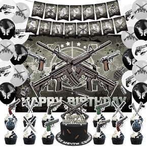 Gun Birthday Party Decorations Gun Party Supplies Set Include Banner Ballon Cake Toppers