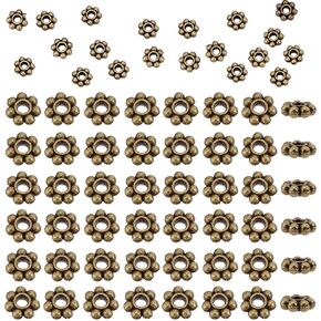 PH PandaHall 300pcs Flower Spacer Beads 6mm Alloy Daisy Spacer Beads, Snowflake Loose Beads Metal Jewelry Spacers for Bracelet Necklace Earring Christmas Jewelry Making, Antique Bronze