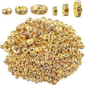Rondelle Beads,200 Pieces Crystal Spacer Beads Loose Round Beads 8mm Gold and Silver for Jewelry Making