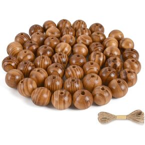 Natural Wood Beads Brown Round Ball Wooden Loose Beads Beautifully Packaged Individually for DIY Craft Garland, Macrame, Jewelry Making, Farmhouse Decor 50pcs (20mm)