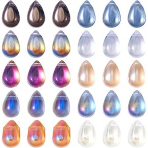 FASHEWELRY 100pcs Teardrop Glass Beads Charms Tear Drop Crystal Beads Raindrop Beads Clear Crystal Drop Beads Top Drilled Water Drop Beads Transparent Loose Droplet Beads for Necklaces Jewelry Making
