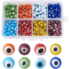Cheriswelry 480pcs/box 6mm Assorted Evil Eye Lampwork Glass Beads Multicolor Round Monster Eye Chunky Ball Craft Beads Spacers for DIY Bracelets Earrings Necklace Jewelry Making