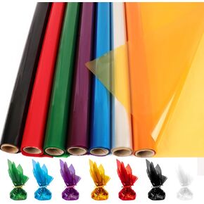 cmfyhm 8 لفات لفة خلفية cellophane صافية (34 في × 16.4 قدم × 8 ألوان) نقاط البولكا الشفافة الشفافة على خلاف السيلوفان لسلال الهدايا ، الزهور ، حرفة ديي ، دش الطفل ، عيد الفصح ، عيد الميلاد