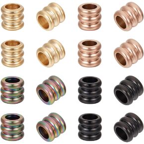 UNICRAFTALE 16Pcs 4 Colors Paracord Lanyard Beads - Stainless Steel Grooved Column & Tube Spacer Beads, 3mm Large Hole for DIY Bracelet & Necklace Jewelry Making