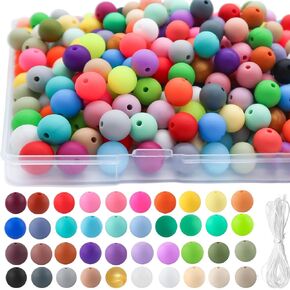 LET'S BEADING Silicone Beads, 40 Mixed Colors Focal Beads for Jewelry Bracelet DIY Craft Making, Rubber Loose Round Beads (200Pcs/12mm)