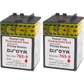 765-9 Ink Cartridge High Yield Replacement for Compatible Pitney Bowes SendPro C Auto DM300c DM400c DM450c DM475c and G900 Postage Meter Fluorescent Red Ink (2 Pack)