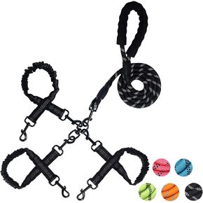 3 Way Dog Leash,No Tangle for Three Dogs, 3 in 1 Dog Leash with 360° Swivel, Shock Absorbing, Reflective Threads Comfort Foam Handle, Ideal for Small Dogs and Dog Training (Black 3 Way)