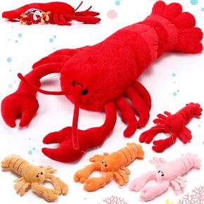 5 Pcs Lobster Plush Toys Set 15.75 in Large Stuffed Animals with 4 Baby Red Lobster Plush Toy for Boy Girl Under The Sea Ocean Party Favor