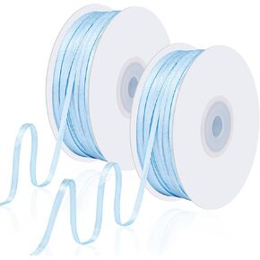 200 Yards 1/8 Inch Double Faced Blue Ribbon, Thin Light Blue Ribbon for Baby Shower Weeding Gift Wrapping Graduate Mother's Day Decorations