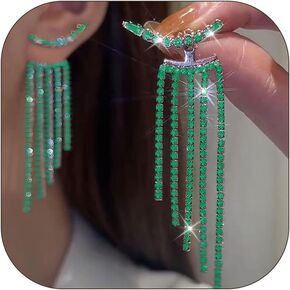 Rhinestone Tassel Earrings for Women Sparkly Prom Dangle Earrings Long Chandelier Bling Crystal Drop Statement Earrings Wedding Party Prom Dress Jewerly Gifts