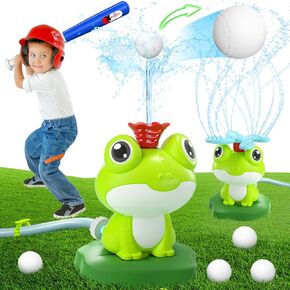 لعبة بيسبول برشات المياه للأطفال: 2 في 1 Frog Sprinkler Tee Ball مع 2 رؤساء الرشاش 360 ° رذاذ الماء في الهواء الطلق اللعب للأولاد الفتيات الصيف الرش متعة الفناء الخلفي لحفل البلياردو.