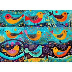 1000 Piece Jigsaw Puzzle for Adults by Cogoalmoer, Colourful Collage of Individual Bird Artwork,Vibrant and Unique,Superb Gift for Bird Enthusiasts