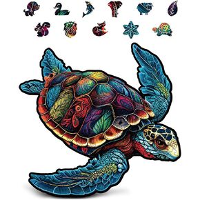 Animal Wooden Puzzles for Adults – A4 Vibrant Sea Turtle with 114 Pieces – Jigsaw Puzzles with Unique Animal Shapes – 7.7" x 7.4"