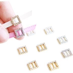 5mm/0.2'' (Inner Diameter) Tiny Doll Crystal Buckles, Gold/Silver Based Square Metal Buckle, Perfect for Doll Clothes(10PCS)