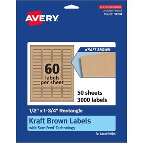 Avery Kraft Brown Rectangle Labels with Sure Feed, .5" x 1.75", 1,500 Kraft Brown Labels, Print-to-The-Edge, Laser/Inkjet Printable Labels