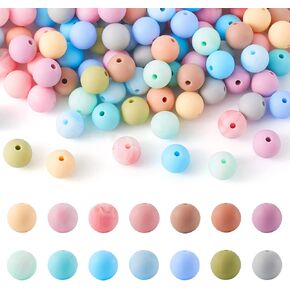 Beadthoven 140pcs 9 ملم حبات السيليكون لسلسلة المفاتيح صنع لون الباستيل جولة سيليكون حبات مطاطية فضفاضة حبات متنوعة للبريلي