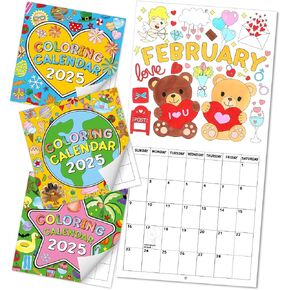 3 Pcs Kids Calendar 2025 Coloring Wall Calendar 12 x 12 Inches Color Your Own Calendar Monthly Theme Calendar Fun Activity Calendar for Interactive Learning Home School Classroom Family