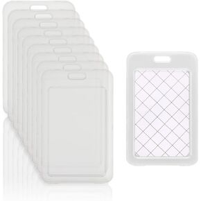 10Pcs Clear Vertical Name Tag Badge Id Card Holders Heavy Duty Transparent Badge Holder Double Sided Hard Rigid Bus Card Holder Case for Lanyard School Office Students (A)
