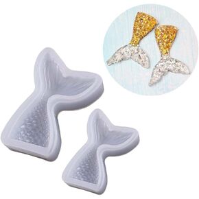 2PCS Fish Tail Silicone Molds Mermaid Tails UV Resin Epoxy Mold DIY Craft Ornament Pendant Keychain Decoration Creative Jewelry Silicon Mould Flexible Casting Mold Sea Theme Molds Ocean Beach Summer