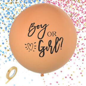 BLOOMWIN Beige Gender Reveal Balloon 36 inch - Boy or Girl Balloon with Pink and Blue Confetti - Gender Reveal Decorations Neutral Colors Bear Baby Shower
