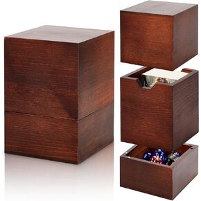 Wooden Card Box Fits 100+ Double Sleeved Cards with Dice Storage, TCG Deck Case for Cards, Card Deck Holder