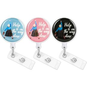 3 Pcs Funny Badge Reels Retractable for Nurses, Teachers, Lawyers, and Office Staff: 'Help is on The Way Dear' Badge Reel, Funny Retractable Badge Holder with Alligator Clip