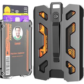Aluminum ID Badge Holder Metal Card Holder with Lanyard Metal Clip Portable Wallet ID Credit Card Holder with 4 Cards Slot(Holds 1 to 4 Cards) for Office Police Worker Outdoor, Black