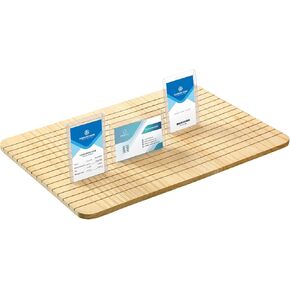 Wooden Name Badge Holder - 15.35 x 11 x 0.3 inches ID Badge Tray Organizer for Office School Business Sign Tag ID Card Supplies (Wood Color)