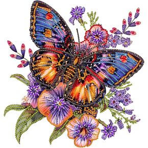 MXJSUA Special Diamond Painting Kits for Adults, 5D Special Shape Diamond Art Kits, Crystal Rhinestones Diamond Gem Art Painting for Home Wall Decoration 12×12 inch, Purple Butterflies and Flowers