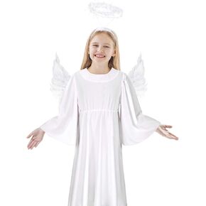3Pcs Angel Costume Includes Angel Feather Wings Halo headband and White Angel Gown for Halloween Xmas Cosplay