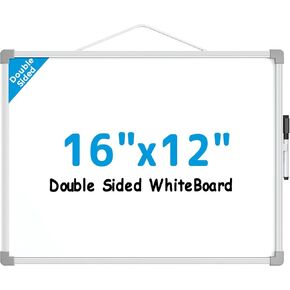 MaxGear Double-Sided Dry Erase Board for Wall, 16"x12" Small Hanging White Board with Gray Corners Design, Portable Whiteboard for Home, School, Office, Kitchen
