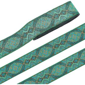 PH PandaHall 7.44 Yards Green Jacquard Ribbon Trim, 2 Inch Emobridered Woven Ribbon Ethnic Polyester Jacquard Flower Ribbon Boho Ribbon Lace Trim for Sewing, Handmade Bag, Clothing Decoration